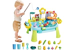 KIMICARE Water Table for Toddlers 1-3, Water Toys for Kids Ages 4-8, Play Sink with Electric Pump Kitchen Play Food Fishing Game, Summer Outdoor Toys Sand Activity Sensory Playset Girls Boys, Blue