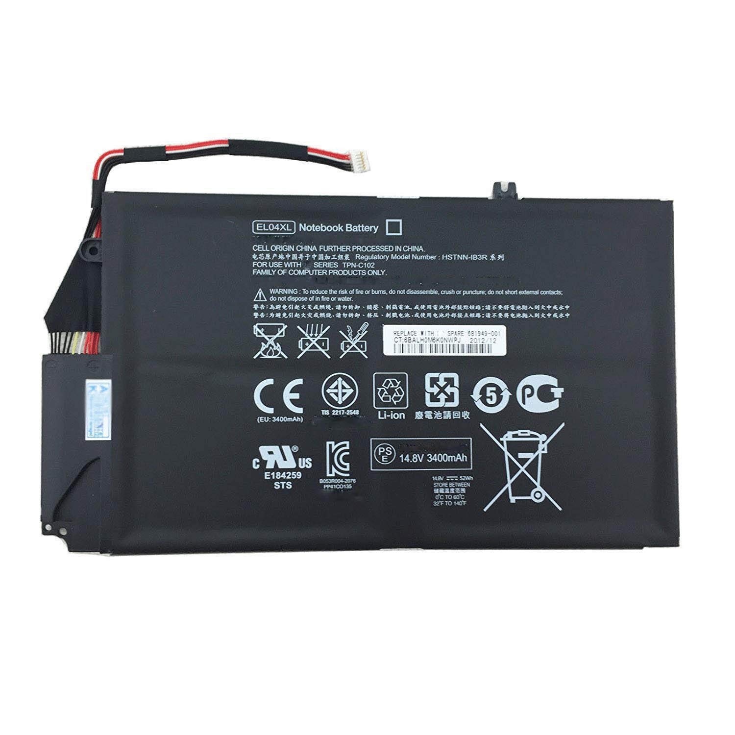 EL04 EL04XL ELO4XL TPN-C102 HSTNN-IB3R 681879-1C1 681949-001 HSTNN-UB3R 681879-171 681879-541 Laptop Battery Replcement for HP 4-1000 4-1100 4-1200 4-1043CL Envy 4-1000 4-1100 4-1200(14.8V 52Wh)