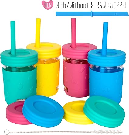 Elk And Friends Kids Cups Toddler Cups With Straws Glass Mason Jars 8 Oz With Silicone