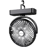 10000mAh Battery Operated Camping Fan with LED Light-7 inch USB Fan with Hanging Hook for Tent Car RV Hurricane Emergency Outage