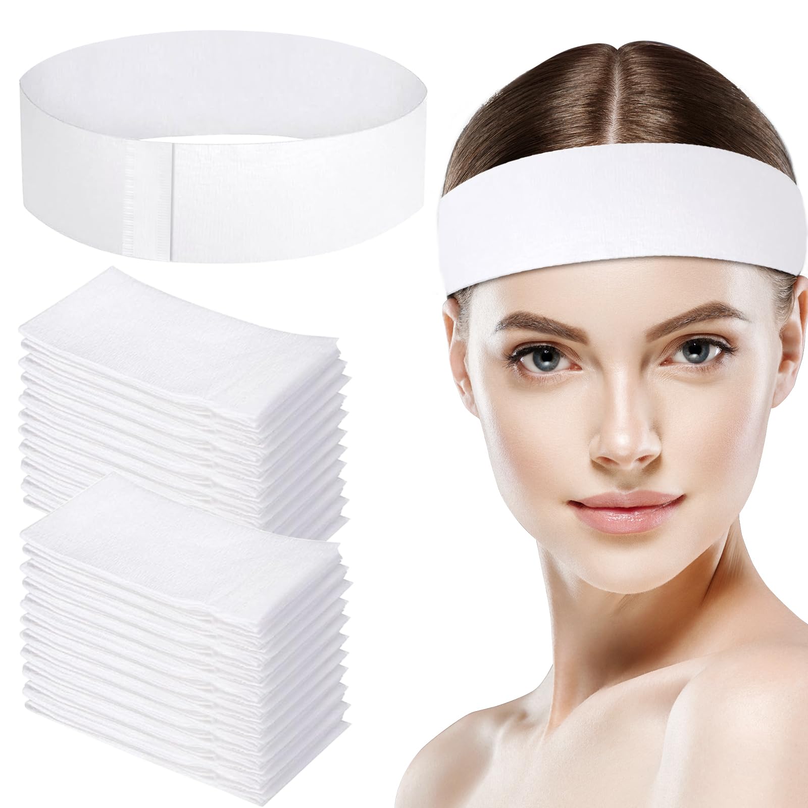 Photo 1 of 150 PCS Disposable Hairband for Women, Non-woven Fabric Spa Headband for Makeup, Travel, Securing Hair during Facial