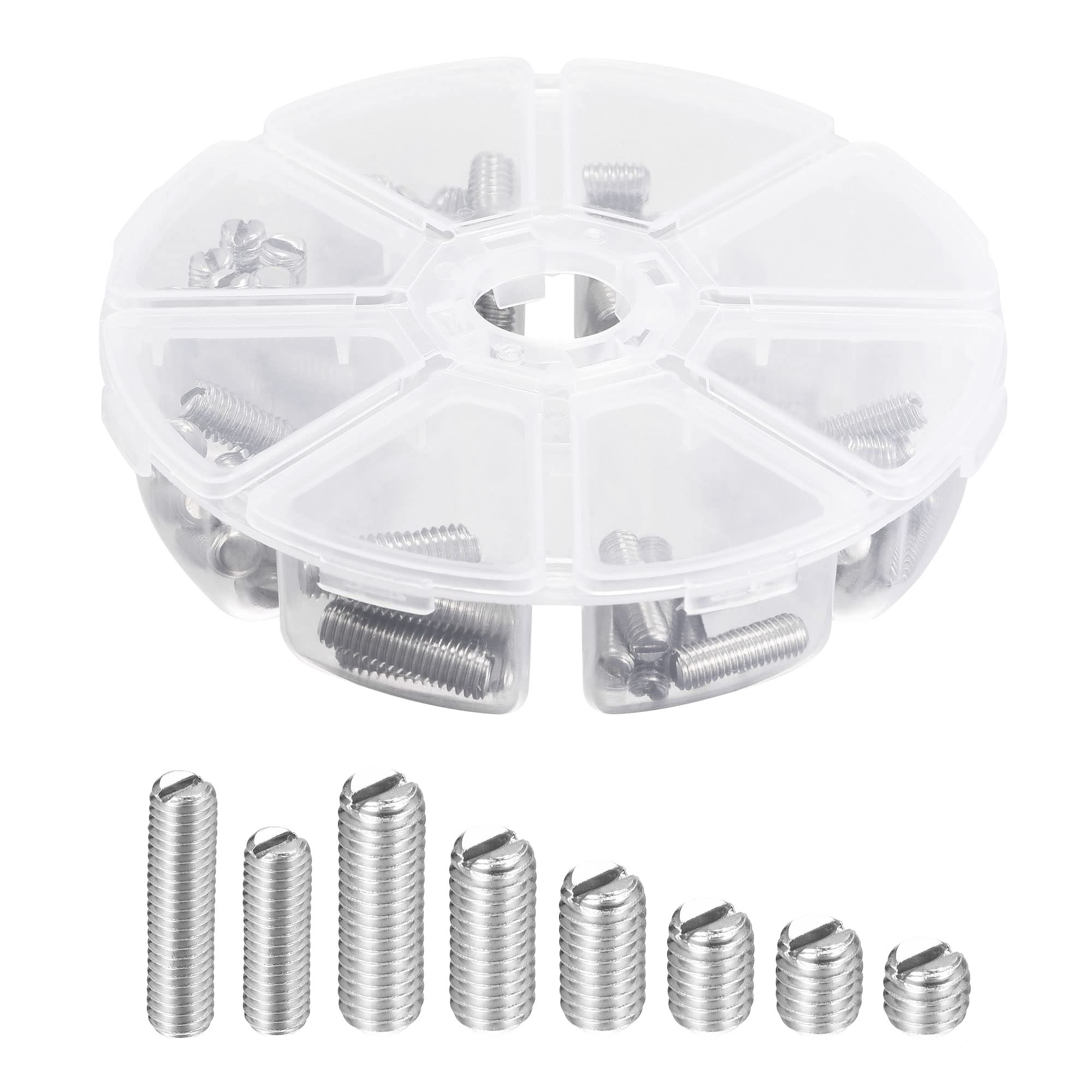 sourcing map Slotted Set Grub Screws, M5/M6 Metric 304 Stainless Steel Flat Point Set Screws Assortment Kit 1set (50pcs)