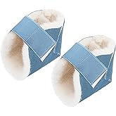 Jeere 2 Pcs Heel Protectors for Pressure Sores Sheepskin Heel Pads Soft Foot Cushions Pad Protectors Adjustable Foot Pillows with Securing Strap for Bed Sore Ankle Ulcers(Light Blue)