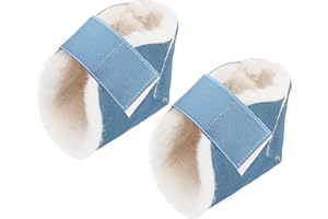 Jeere 2 Pcs Heel Protectors for Pressure Sores Sheepskin Heel Pads Soft Foot Cushions Pad Protectors Adjustable Foot Pillows with Securing Strap for Bed Sore Ankle Ulcers(Light Blue)