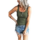 APOFER Women's Tank Tops Summer Casual Sleeveless Ribbed Button Down T Shirts Slim Fit Basic Henley Tops