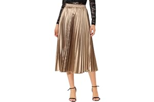 Allegra K Women Pleated Skirt Midi Length Elastic High Waisted A Line Metallic Shirring Party Skirts