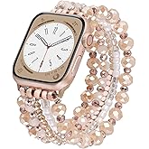 VISOOM Beaded Bracelet Compatible for Apple Watch Band 42mm/44mm/45mm/46mm Series 11 10 9 8 7 Se(3 2 1) 6 5 4 Women Fashion Cute Handmade Stretchy Watch Strap for iWatch Bands Series 3/2/1