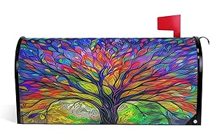 Wamika Rainbow Tree of Life Mailbox Cover - Colorful Forest Tree Design, Magnetic, Large Size 25.5" X 21"