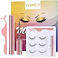 VESHELY Natural Magnetic Eyelashes with Eyeliner,3 Pairs Natural Look False Lashes Kit,3D Short Magnetic Eyelash Set - No Glue Needed