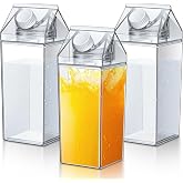 Remerry 3 Pcs Milk Carton Container, Square Acrylic Plastic Clear | Square Reusable Bottles with Screw Lid, Leakproof Portable Cup for Coffee Juice Drinks, Wide Mouth Design