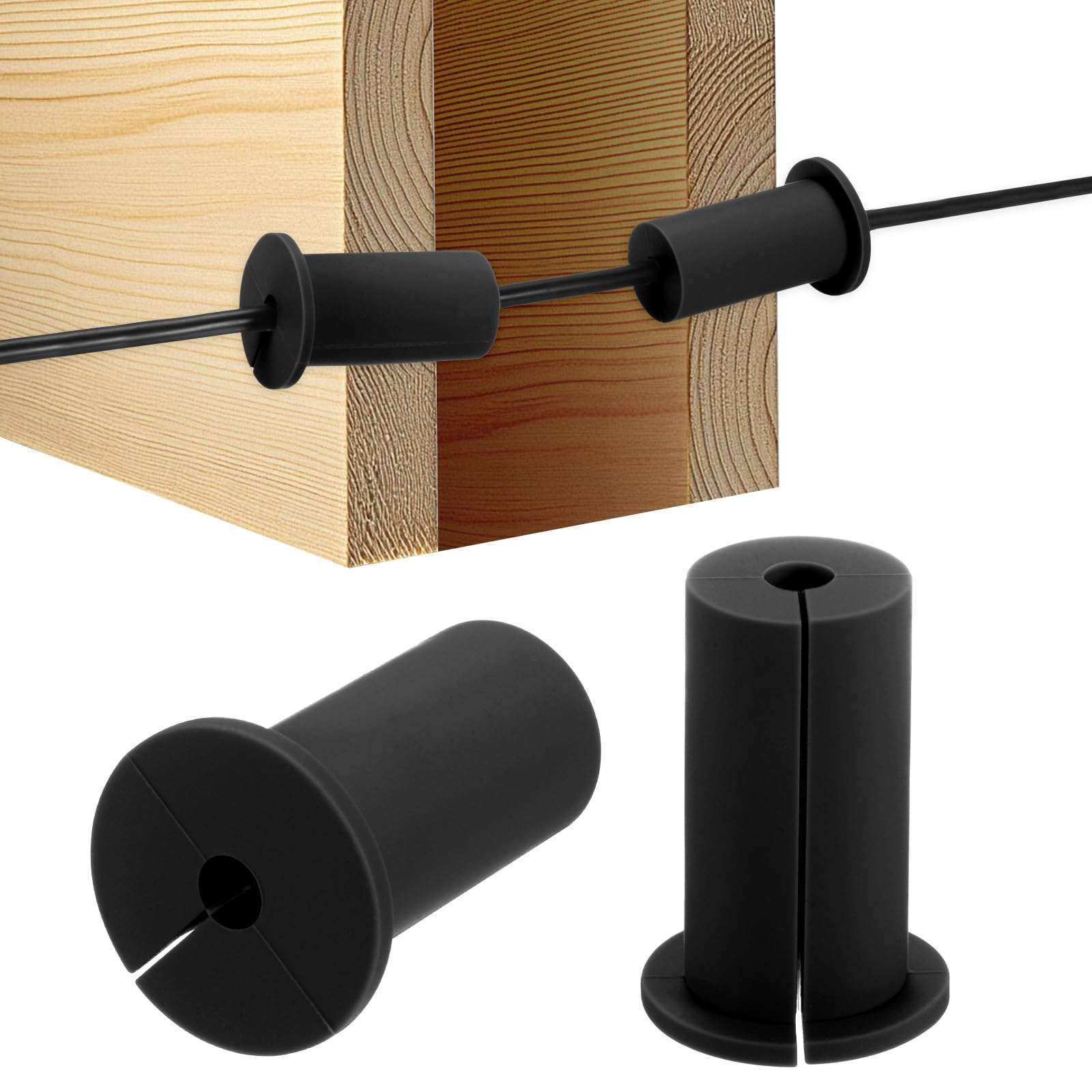 M METERXITY 2-Pack Cable Routing Kit, for 1 Inch Wall Hole Silicone Feed Through Wall Grommet Cable Punch Grommet Wall Hole Cover Bushing for Ethernet Cable [52mm Length, Black]