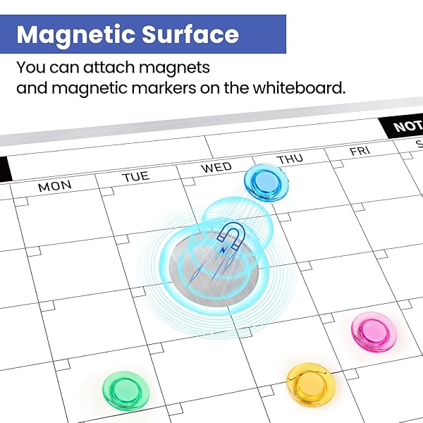 LUMSPAX MONTHLY CALENDAR DRY ERASE BOARD FOR WALL, 17″X13″ DOUBLE-SIDED MAGNETIC CALENDAR WHITE BOARD WITH CORK, SILVER ALUMINUM ALLOY FRAME HANGING SMALL WHITEBOARD FOR OFFICE, HOME, SCHOOL