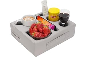 G GOOD GAIN Couch Cup Holder Pillow-Sofa Cup Holder Cozy Buddy | Bed Drink Caddy Holds Tablet, Remote, Snacks | Waterproof Anti-Spill Sofa Beverage Tray for Car, Beach, Picnic, Boat, RV(Light PUGrey)