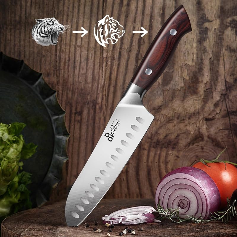 Kochmesser, Küchenmesser Santokumesser 18cm Profi Messer Scharfe Messerklinge mit Ergonomischer Griff für Haus und Restaurant — Foto 7 von 7