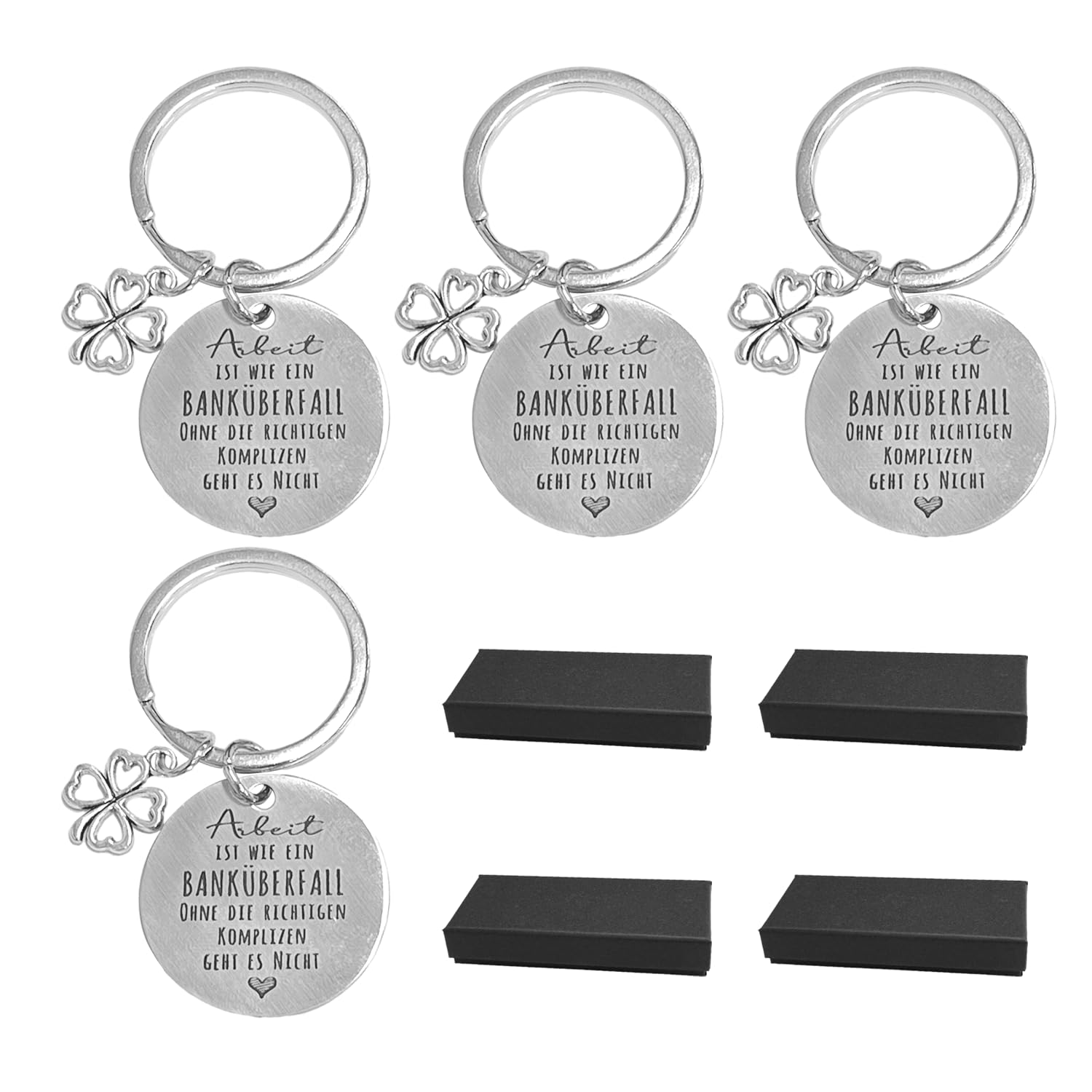 OAAO 4 Pieces Colleague Keychains, 4 Pieces Gift Box, Colleague Farewell Gift, Four-Leaf Clover Stainless Steel Keychain, Suitable Gift for Employees, Colleagues