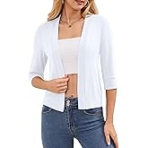 DouBCQ Shrugs for Women 3/4 Sleeve Cropped Cardigan Open Front Lightweight Bolero