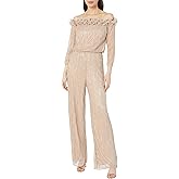Adrianna Papell Womens Metallic Rosette Jumpsuit