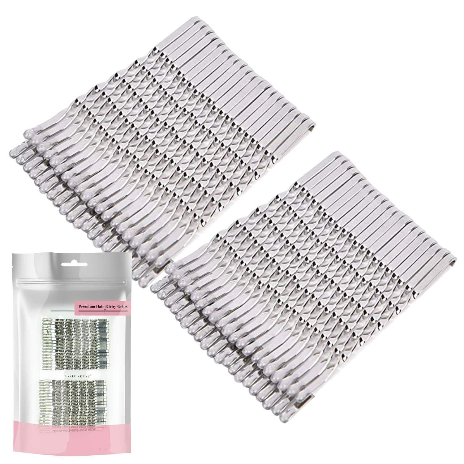 BasicSense 36 PCS Premium Strong Metal Kirby Grips Bobby Spiral Twisted Hair Pins for Thick Hair, 5.5cm(2.1 inch), Silver
