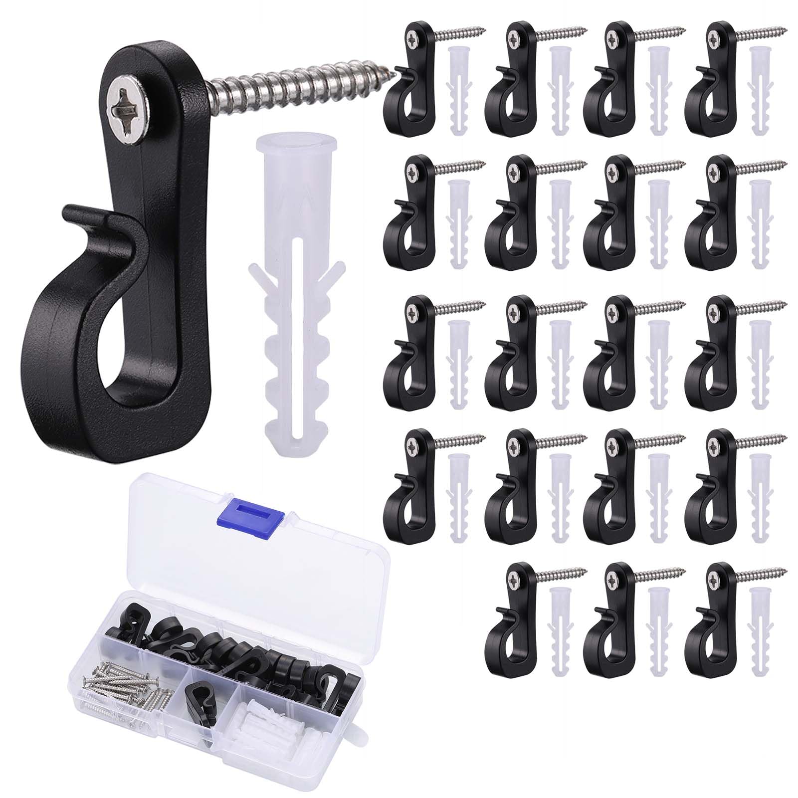 JIZZU Q-Hanger Screw Hooks, 20 Pack Outdoor Indoor Light Holder Hooks with Drill Bit Q-Hanger Hooks, Screw in Hooks Set for Hanging Plants, Christmas Decor, String Lights, Wall Outdoor