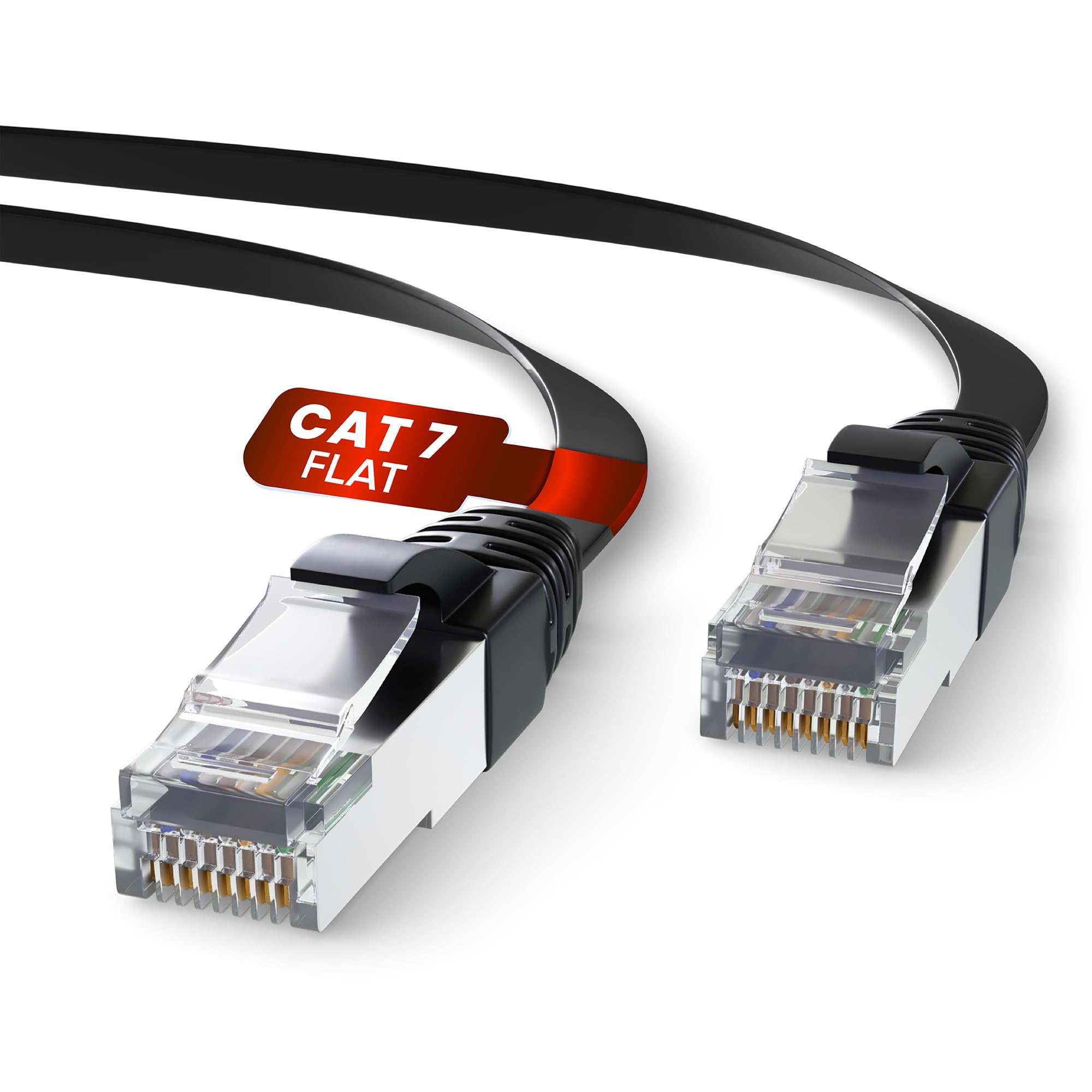 Mr. Tronic Flat Cat 7 Ethernet Cable 15m, High-Speed LAN Ethernet Network Cable with RJ45 Connectors, 10m Cat7 Internet 10 Gbps, ADSL Patch, SFTP (15 Meters, Black)