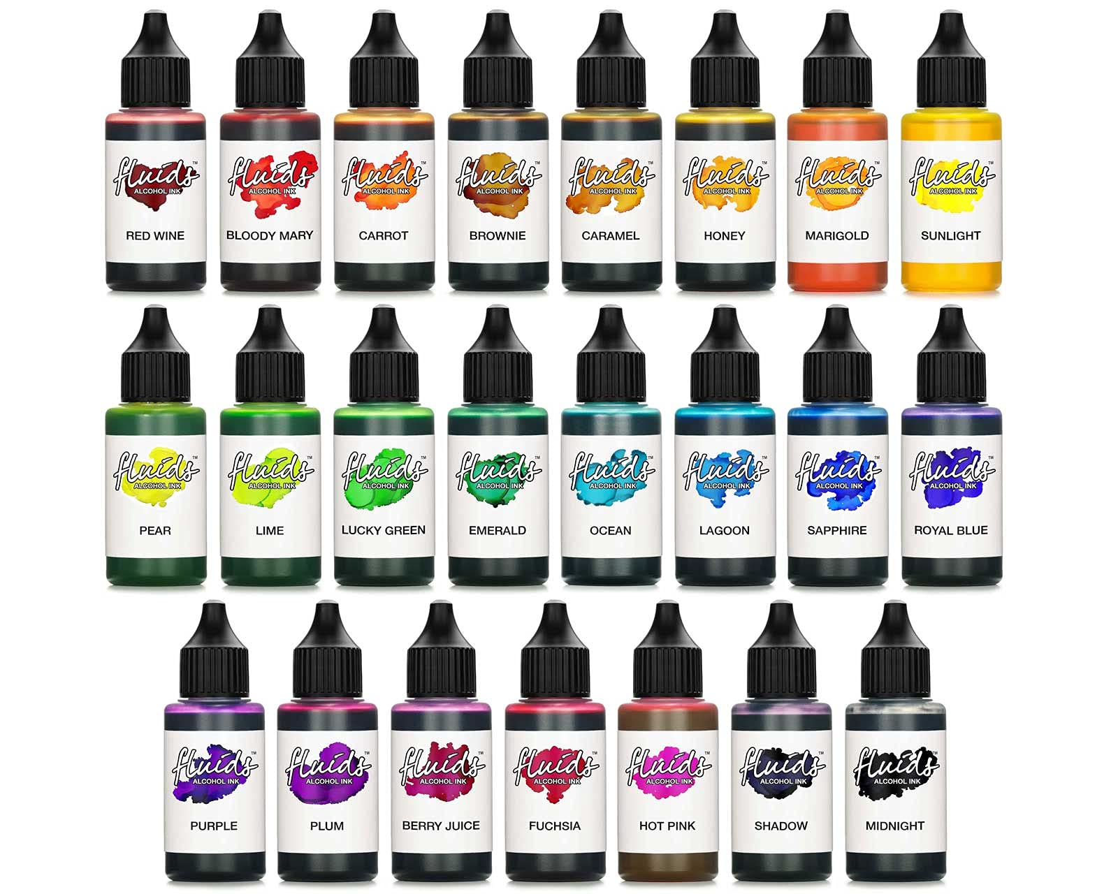 23x 30ml Fluids Alcohol Ink Set Translucent Colours for Fluid Art and Resin, epoxy