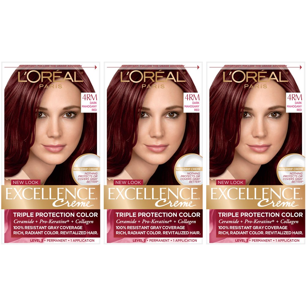 L'Oreal Paris Excellence Creme Permanent Hair Color, 4M Dark Mahogany Red (Pack of 3)