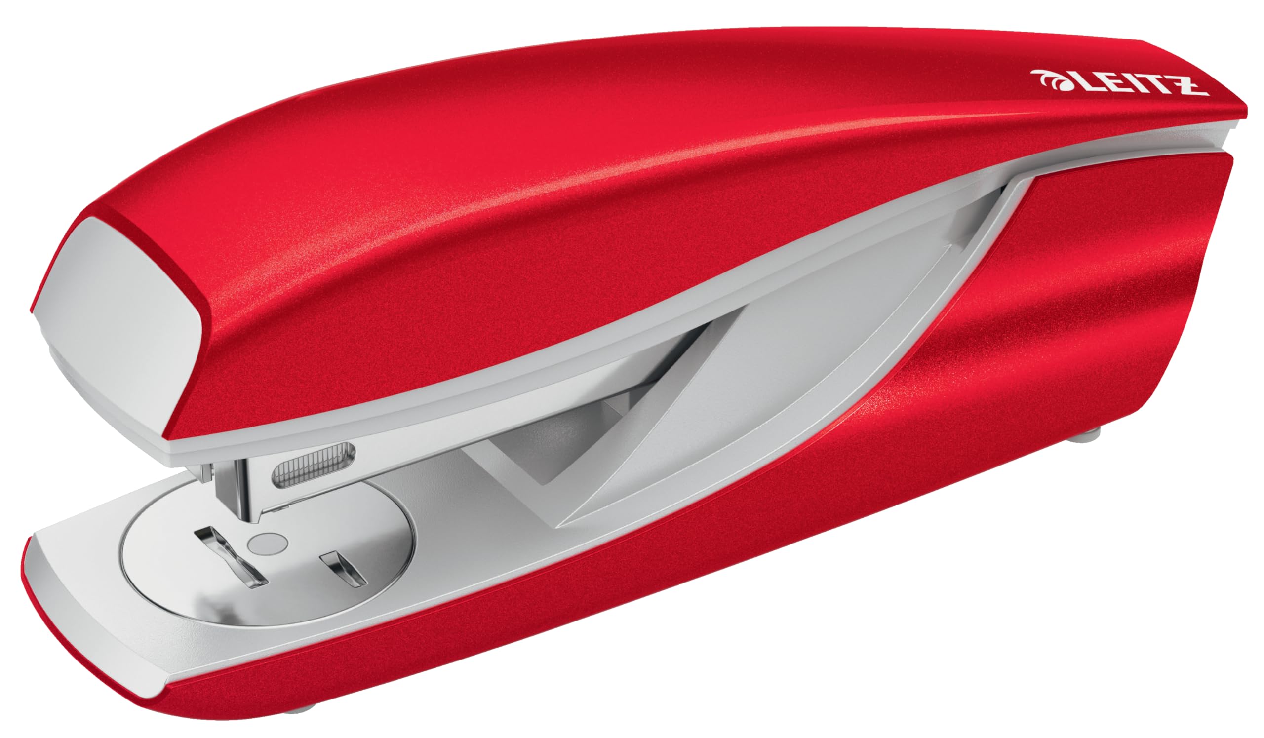 Leitz Wow 55022026 Stapler 30 Sheets Including 200 x Staples Ergonomic Metal Stapler with Plastic Elements Ideal for Office, Home Office, Shops & School, Red