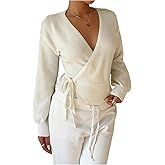 SOLY HUX Women's Wrap V Neck Cardigans Tie Side Long Sleeve Sweater Tops Going Out Outfit