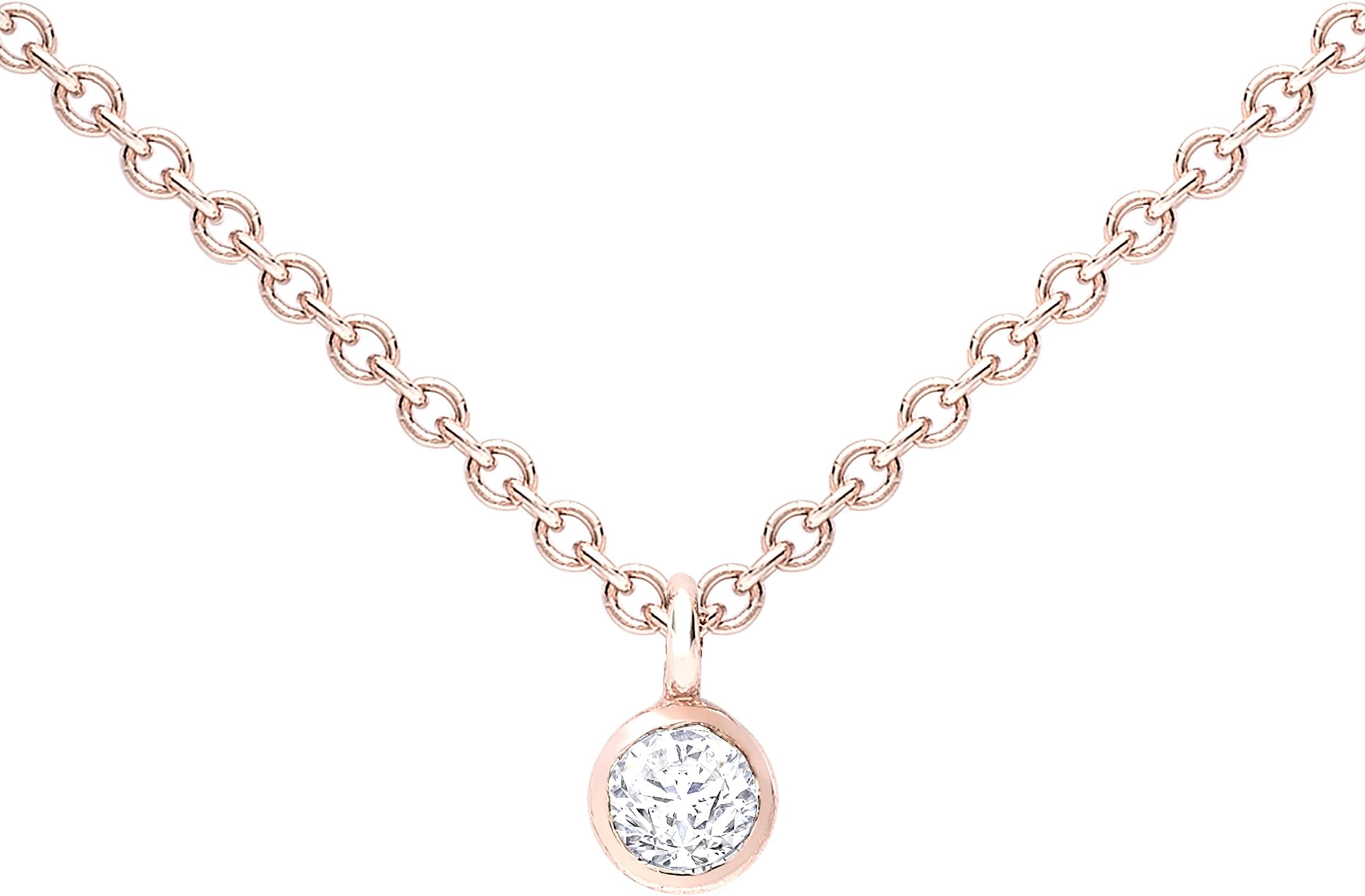 Zoe Chicco Women's Round White Diamond Bezel Setting Necklace of Length 35.56-40.64 cm