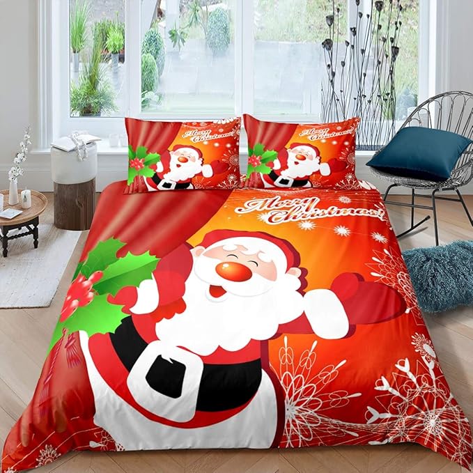 Loussiesd Children's Duvet Cover Set Santa Claus Pattern Bedding Set
