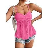 SOLY HUX Women's Peplum Crop Tops Y2K Cute Babydoll Tops Lace Ruched Dressy Casual Spaghetti Strap Going Out Camisole