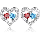 Iefil Heart Earrings for Women - 925 Sterling Silver Birthstone Earrings, Anniversary Birthday Gifts for Women Wife Girlfriend Mom