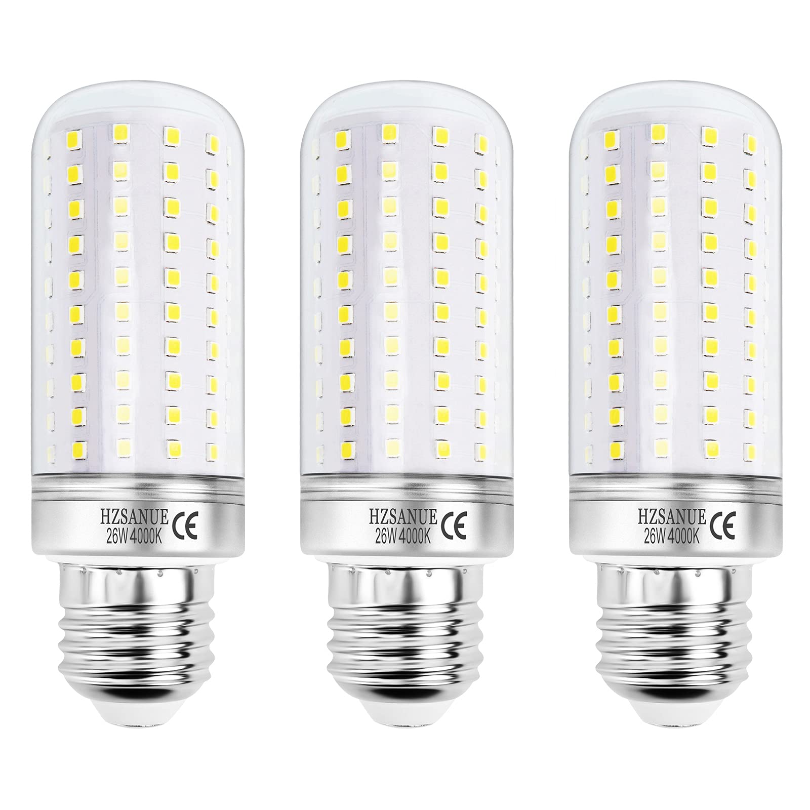 HZSANUE LED Corn Bulbs 26W, E27 Edison Screw Bulbs,2900Lm, 4000K Natural White,200W Incandescent Bulbs Equivalent,Pack of 3