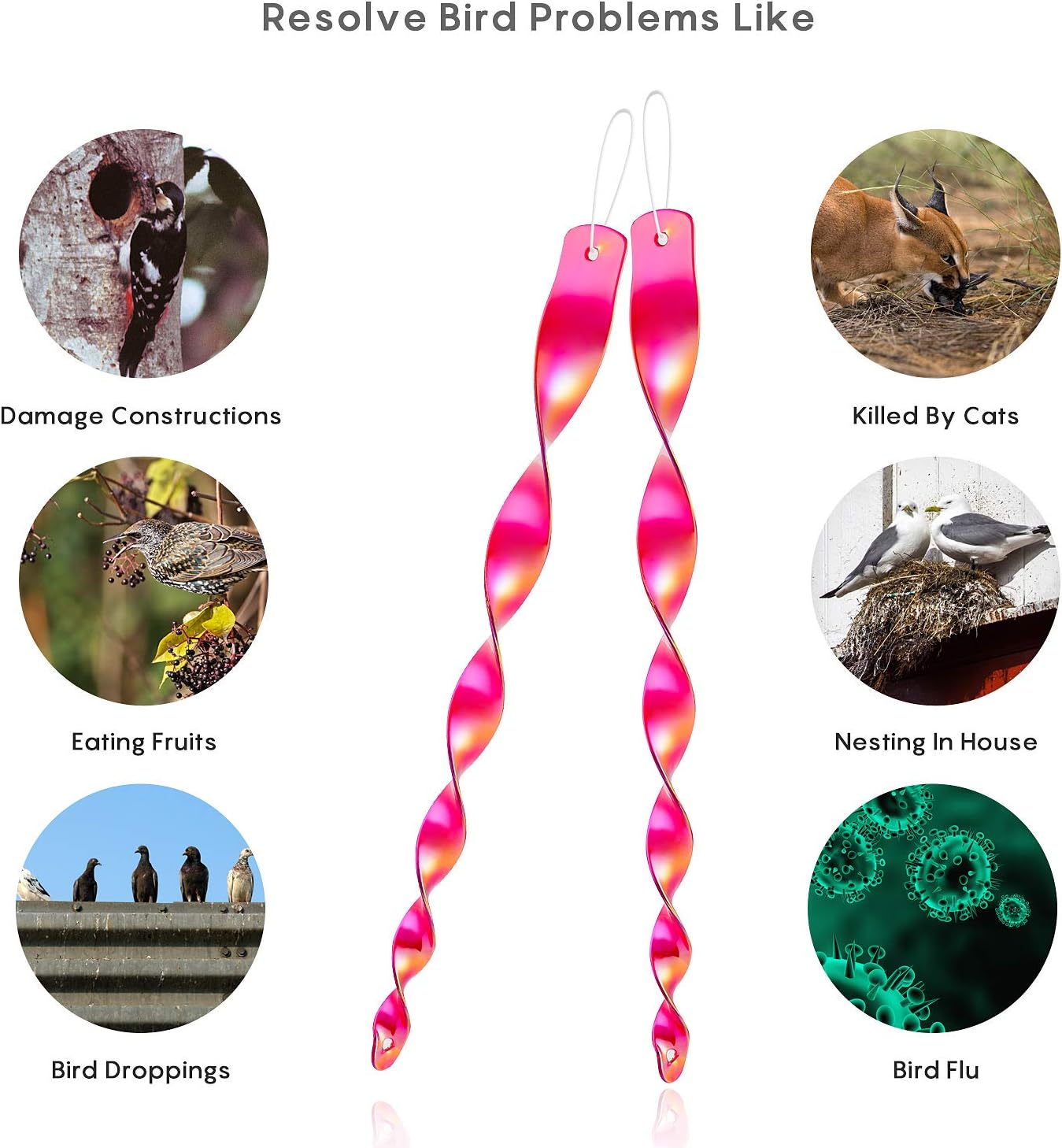 Bird Repellent, 12 Pack Bird Repellent Rods Reflective Ornamental