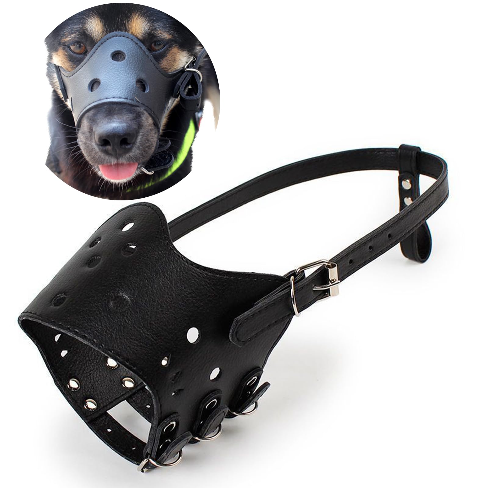 PETCUTE Dog muzzle Anti-biting Leather Dog Muzzle Breathable Muzzle for Dog dog muzzle to prevent barking Adjustable XL