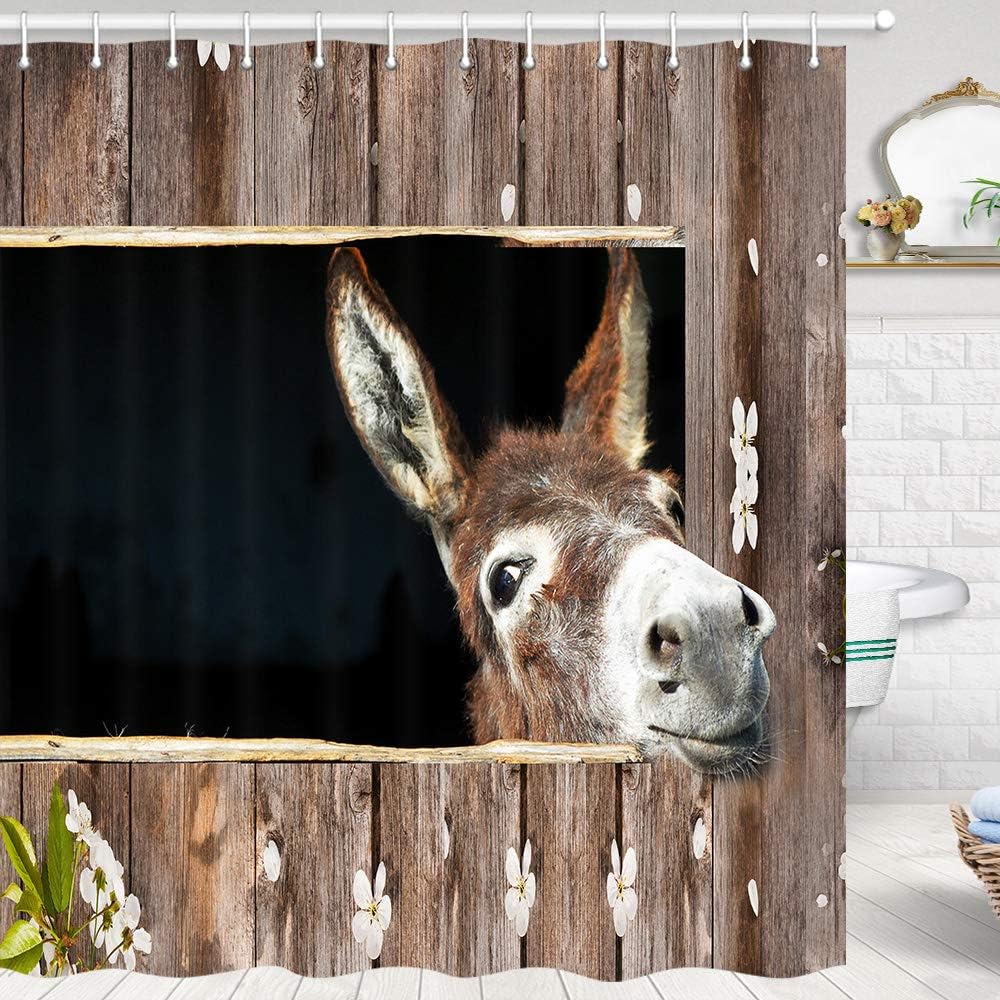 Donkey Shower Curtain for Bathroom,Animal Lover Cute Funny