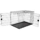 Amazon Basics Portable Metal Wire Dog Crate for Large Dogs, Double Door with Removable Tray, Divider Panel, Easy to Assemble, 48" x 30" x 32.5", Black
