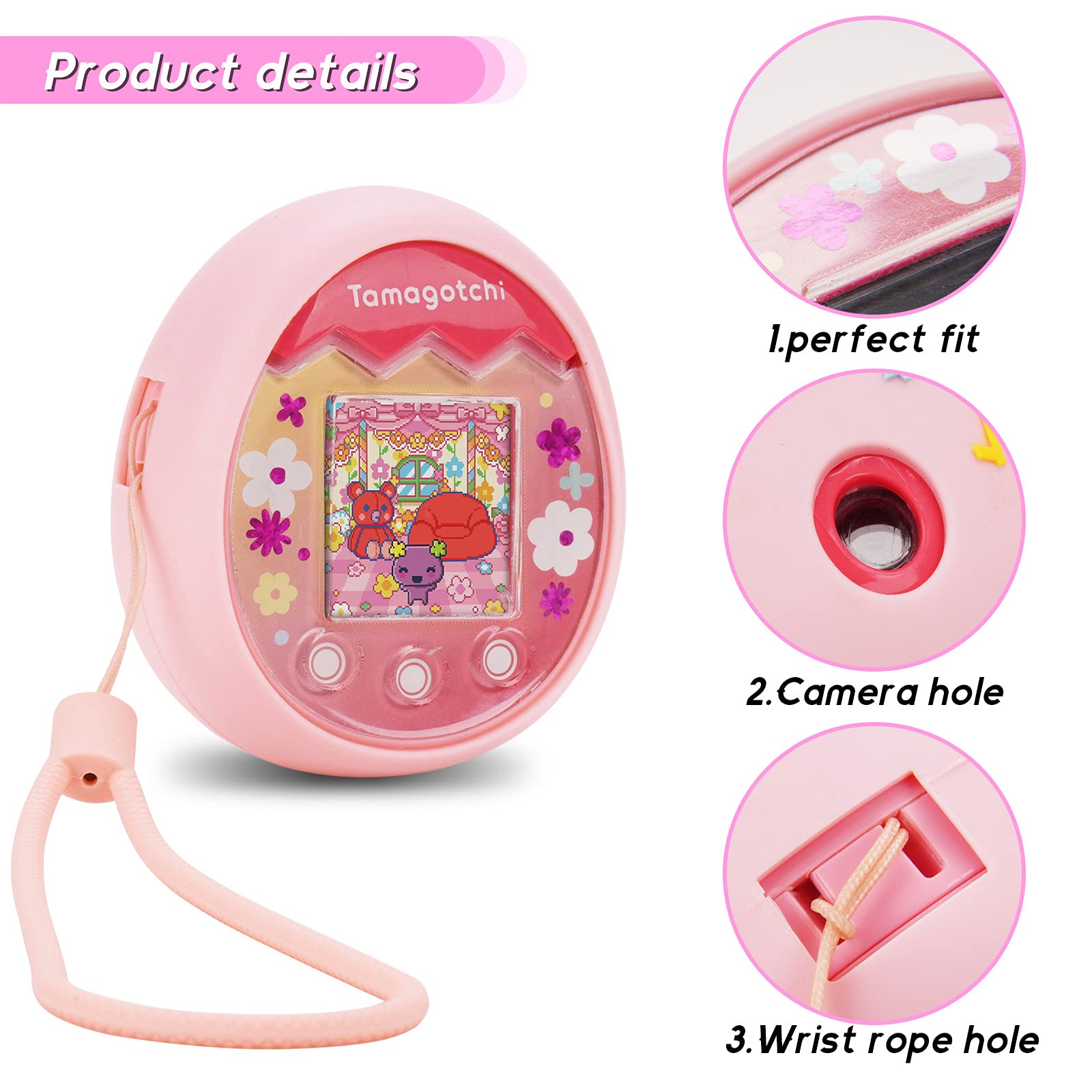 MGZNMTY Silicone Cover Case Compatible with Tamagotchi Pix Virtual Pet Machine with Hand Strap (Pink)