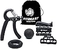 FitBeast Hand Grip Strengthener Workout Kit (5 Pack) Forearm Grip Adjustable Resistance Hand Gripper, Finger Exerciser, Finger Stretcher, Grip Ring & Stress Relief Grip Ball for Athletes