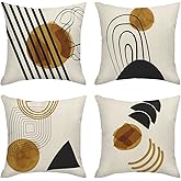 Sanwarm Set Of 4 Throw Pillow Covers – 20x20 Inch Kilim Antique Pattern, Linen-Cotton Blend, Invisible Zipper