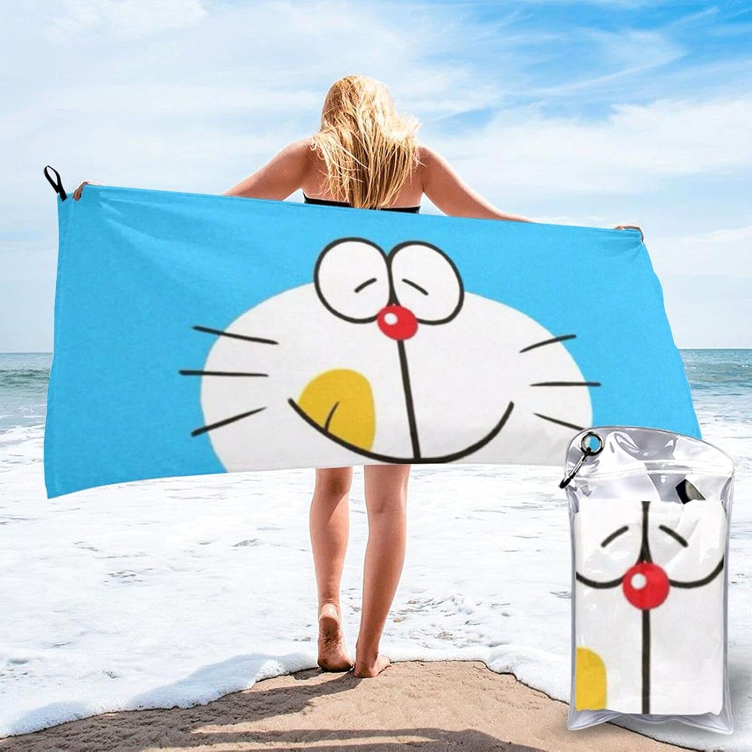 Amazon Co Jp ドラえもん スイムタオル ビーチタオル 収納袋付き ポータブル 柔らかい マイクロファイバータオル 水泳用 旅行タオル 吸水速乾 可愛い 軽量 通気性 防砂 プール 海水浴 スポーツに最適160x80cm ホーム キッチン