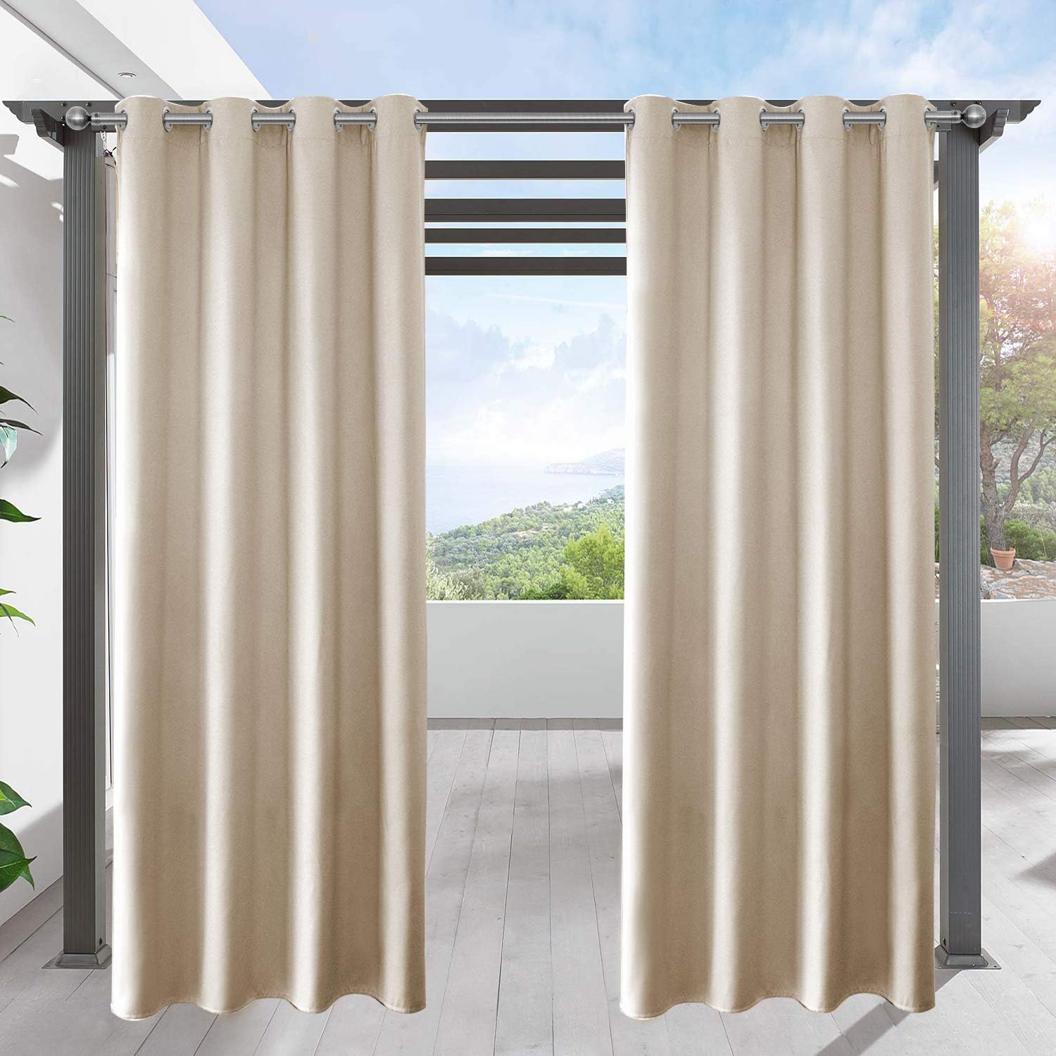 Amazon Com Lifonder Blackout Pergola Shade Blind Curtains Outdoor Patio Privacy Screen Curtain Thermal Insulated Porch Drape For Deck Decor With Grommet Top Cream Beige 52 Width By 95 Length 1