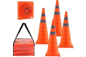 VEVOR Safety Cones, 4 Pack 28 inch Collapsible Traffic Cones, Construction Cones with Reflective Collars, Wide Base and A Sto