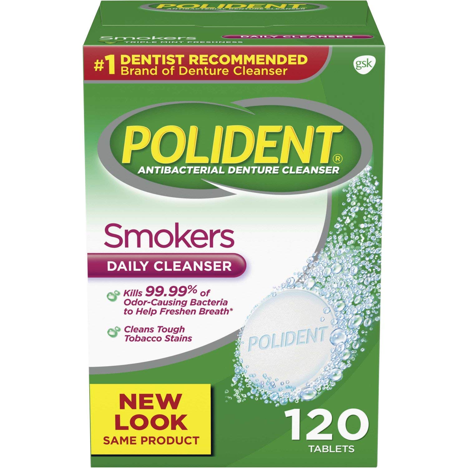 Polident Smokers Antibacterial Denture Cleanser Effervescent Tablets, 120 count: Beauty