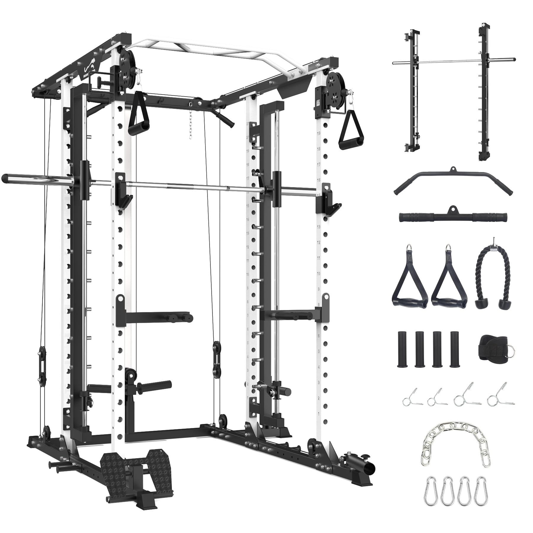 Photo 1 of **SELLING FOR PARTS AS PARTIAL SET **Hipicute Power Cage with SmithBar, 2000 LBS Power Rack with Cable Crossover System, Multi-Functional Strength Training Squat Rack with LAT Pull Down System, Weight Cage Home Gym Equipment, White