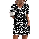 Ekouaer Women's Pajamas Sets Short Sleeve Lounge Sets Sleepwear Casual Two Piece Pjs With Pockets