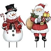 Christmas Decorations Outdoor, Snowman and Santa Claus Metal Yard Signs with Stakes, Xmas Winter Decorative Signs for Garden House Lawn Pathway Patio Outside