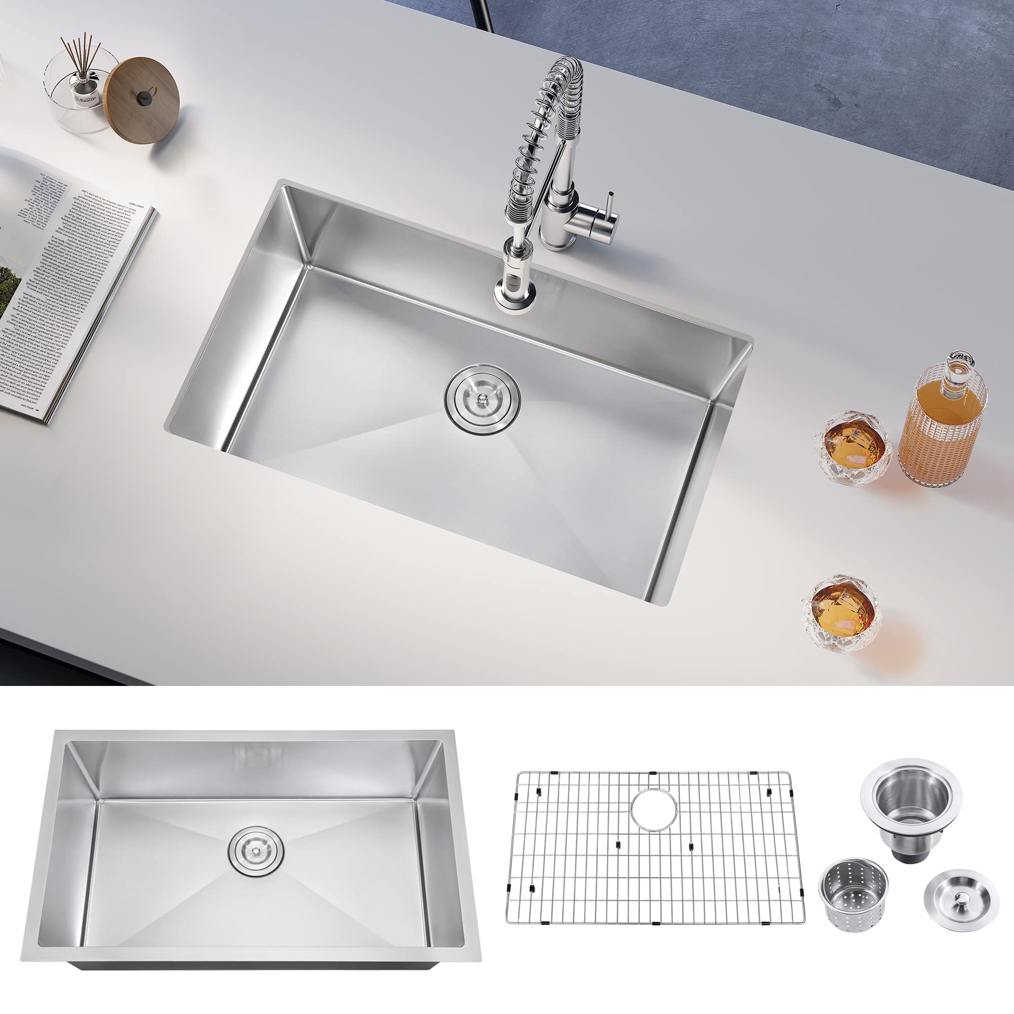 ATTOP 32 Inch Undermount Single Bowl