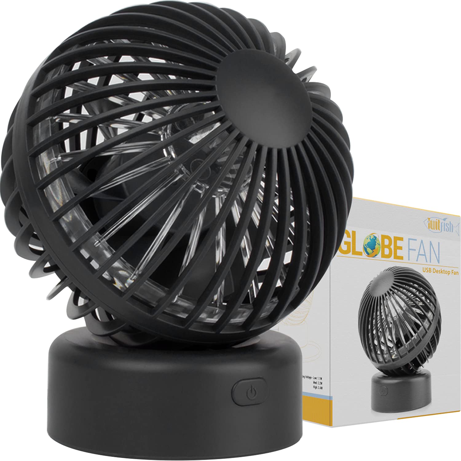 USB Fans Desk Small Fan for Table Desktop Portable mini cooling fan with 3 Speed settings for Office Home Bedroom USB plug and play Turbo Fan - Globe Shape with 2 years Warranty Gift box Edition