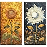Poytmtiy Sunflower Hand Towels Set of 2 Moonflower Flower Sun Moon Bath Towels Soft Absorbent for Bathroom Kitchen Home Gym Yoga Spa 14"x28"